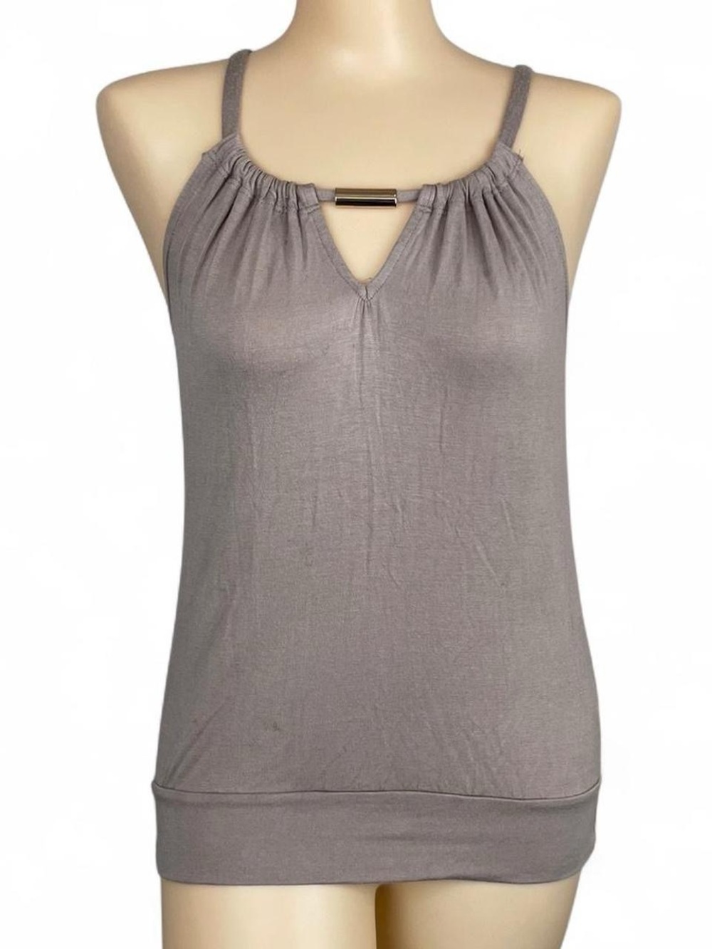 Y2K Charlotte Russe Taupe Halter Tank with Gold Bar Accent